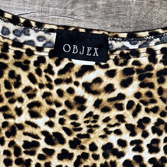 OBJEX Dark Brown Leopard Print Blouse Size M Short Sleeve Animal Print T-Shirt - Picture 5 of 10